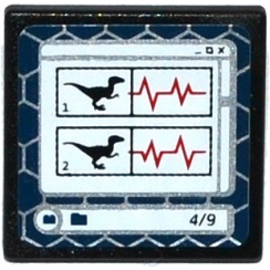 Road Sign 2 x 2 Square with Open O Clip with 2 Raptor Silhouettes, Heart Monitor Line and '4/9' on Computer Screen Pattern (Sticker) - Set 75917