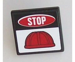 Road Sign 2 x 2 Square with Open O Clip with 'STOP' and Red Construction Helmet Pattern (Sticker) - Set 60098