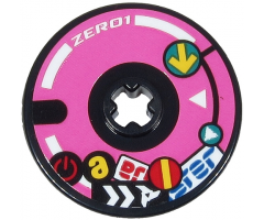 Technic, Disk 3 x 3 with White 'ZERO1', Stripes and Triangles, Yellow Arrow and Stripe and Red Power Button Pattern (Sticker) - Set 71710
