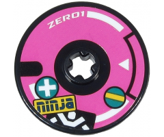 Technic, Disk 3 x 3 with White 'ZERO1', Stripes and Triangle, Blue 'ninja', White Ninja Silhouette and Plus Sign Pattern (Sticker) - Set 71710