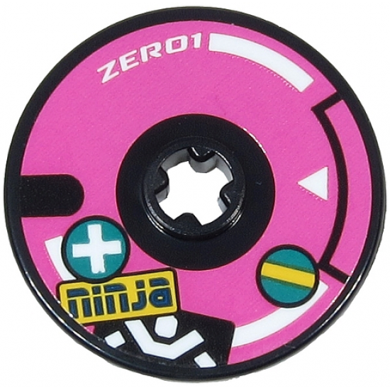Technic, Disk 3 x 3 with White 'ZERO1', Stripes and Triangle, Blue 'ninja', White Ninja Silhouette and Plus Sign Pattern (Sticker) - Set 71710