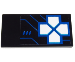 Tile 2 x 4 with Blue Game Controls with 4 White Arrow Buttons (Joystick) and Blue Lines on Black Background Pattern (Sticker) - Set 71711