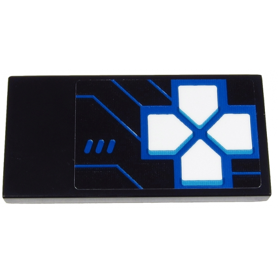 Tile 2 x 4 with Blue Game Controls with 4 White Arrow Buttons (Joystick) and Blue Lines on Black Background Pattern (Sticker) - Set 71711