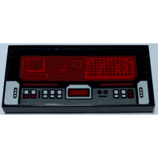 Tile 2 x 4 with SW Imperial Shuttle Control Panel, Buttons and Red Screen with Death Star Pattern (Sticker) - Set 75156