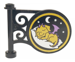 Road Sign Round on Pole with Starlight Inn Sleeping Dragon Pattern on Both Sides (Stickers) - Set 41174