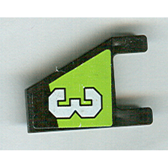 Flag 2 x 2 Trapezoid with White Number 3 on Lime and Black Background Pattern, Model Left (Sticker) - Set 8356