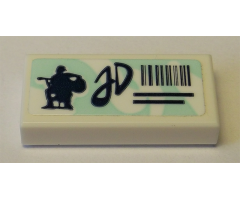 Tile 1 x 2 with Light Aqua Swirl Background and Black Guitar Player Silhouette, 'JD' and Barcode Pattern (Sticker) - Set 41342