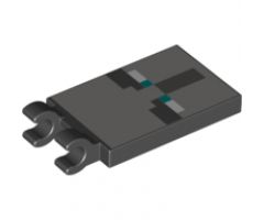 Tile, Modified 2 x 3 with 2 Clips with Minecraft Pixelated Black Eyebrows, Blue Eyes and Dark Bluish Gray Nose Pattern
