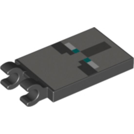 Tile, Modified 2 x 3 with 2 Clips with Minecraft Pixelated Black Eyebrows, Blue Eyes and Dark Bluish Gray Nose Pattern