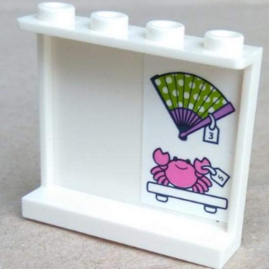 Panel 1 x 4 x 3 with Side Supports - Hollow Studs with Fan and Crab on Shelf Pattern on Inside (Sticker) - Set 41315