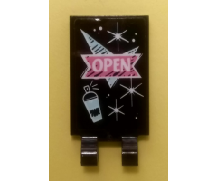 Tile, Modified 2 x 3 with 2 Clips with 'OPEN' Sign, Spray Paint Can and Stars Pattern (Sticker) - Set 41351