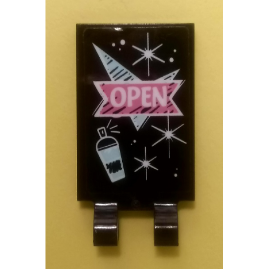 Tile, Modified 2 x 3 with 2 Clips with 'OPEN' Sign, Spray Paint Can and Stars Pattern (Sticker) - Set 41351