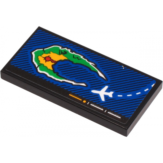 Tile 2 x 4 with Screen with Green, Yellow and Red Island and White Airplane Pattern (Sticker) - Set 60262