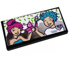 Tile 2 x 4 with TV Screen with Two People with Pink and Blue Hair Pattern (Sticker) - Set 41391