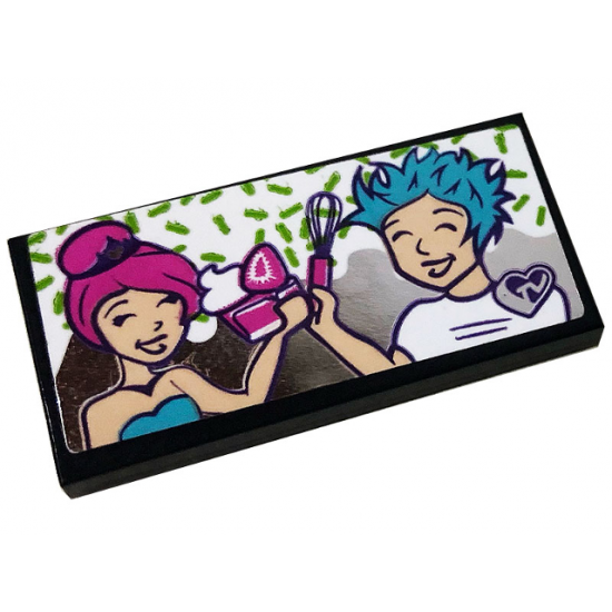 Tile 2 x 4 with TV Screen with Two People with Pink and Blue Hair Pattern (Sticker) - Set 41391