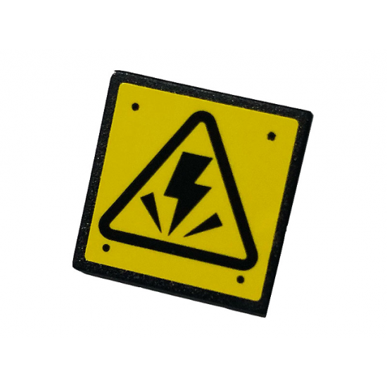 Road Sign 2 x 2 Square with Open O Clip with Electricity Danger Sign and 4 Rivets on Yellow Background Pattern (Sticker) - Set 75931