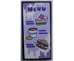 Tile 2 x 4 with 'MENU', Cake, Cup with Cookie and Sandwich Pattern (Sticker) - Set 41336