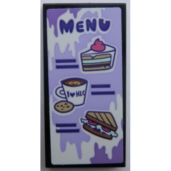 Tile 2 x 4 with 'MENU', Cake, Cup with Cookie and Sandwich Pattern (Sticker) - Set 41336