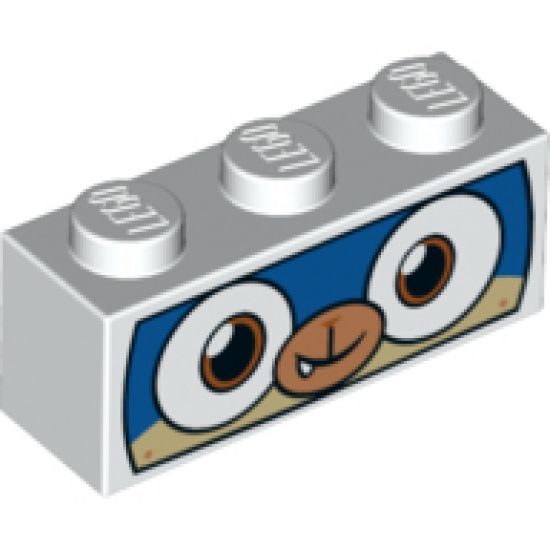 Brick 1 x 3 with Dog Face Wide Eyes, Blue and Tan Face, and White Mask Pattern (Dalmatian Puppycorn)
