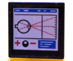 Road Sign 2 x 2 Square with Open O Clip with Eyeball and Red Dotted Lines, Plus Sign, and Minus Sign on White Monitor Screen Pattern (Sticker) - Set 60204