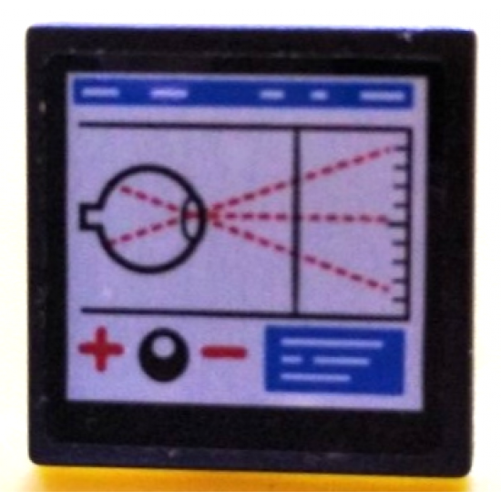 Road Sign 2 x 2 Square with Open O Clip with Eyeball and Red Dotted Lines, Plus Sign, and Minus Sign on White Monitor Screen Pattern (Sticker) - Set 60204