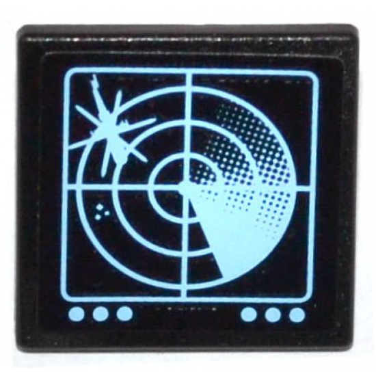 Road Sign 2 x 2 Square with Open O Clip with Medium Blue Helicopter on Radar Screen and 6 Buttons Pattern (Sticker) - Set 60036