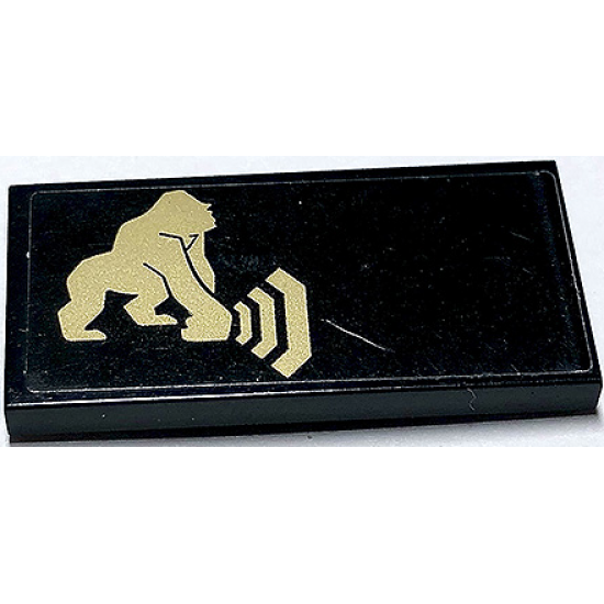 Tile 2 x 4 with Gold Gorilla Hammering Ground on Black Background Pattern (Sticker) - Set 70632