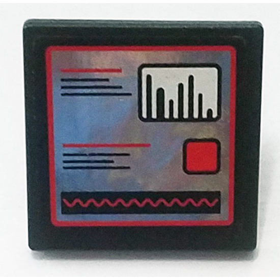 Road Sign 2 x 2 Square with Open O Clip with Red and Black Lines, Bar Graph and Square on Silver Mirrored Background Pattern (Sticker) - Set 75911