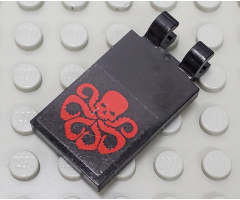 Tile, Modified 2 x 3 with 2 Open O Clips with Red Octopus (Marvel HYDRA Logo) Pattern (Sticker) - Set 76048