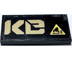 Tile 2 x 4 with Gold 'KE' (Quake Right Half) and Gorilla Warning Sign Pattern (Sticker) - Set 70632