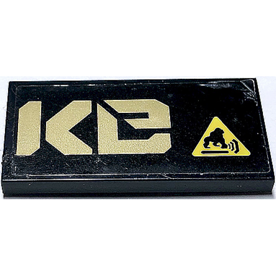 Tile 2 x 4 with Gold 'KE' (Quake Right Half) and Gorilla Warning Sign Pattern (Sticker) - Set 70632