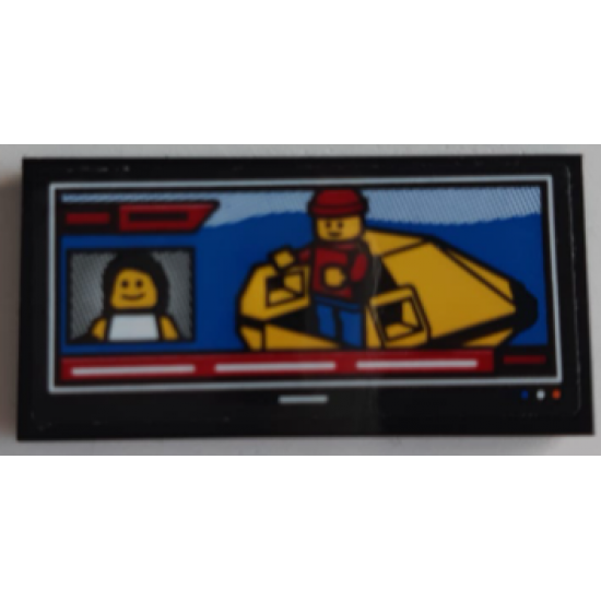 Tile 2 x 4 with Coast Guard Rescue Controller and Minifigure with Life Raft on Screen Pattern (Sticker) - Set 60167