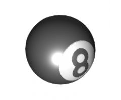 Technic Ball Joint with Black '8' on White Circle Pattern (Pool 8 Ball)