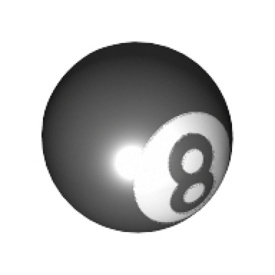 Technic Ball Joint with Black '8' on White Circle Pattern (Pool 8 Ball)