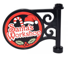 Road Sign Round on Pole with 'Santa's Workshop', Candy Cane, Santa Hat and Holly Pattern on Both Sides (Stickers) - Set 10245