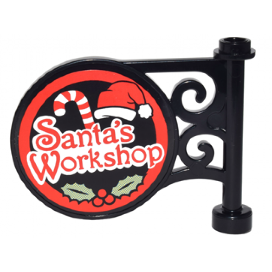 Road Sign Round on Pole with 'Santa's Workshop', Candy Cane, Santa Hat and Holly Pattern on Both Sides (Stickers) - Set 10245