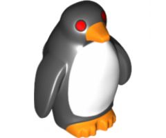 Penguin with Flippers and Stud on Back with Orange Beak and Feet, White Stomach and Red Eyes Pattern