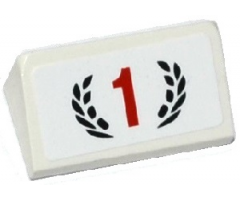 Slope 30 1 x 2 x 2/3 with Red Number 1 in Black Laurels Pattern (Sticker) - Set 75912