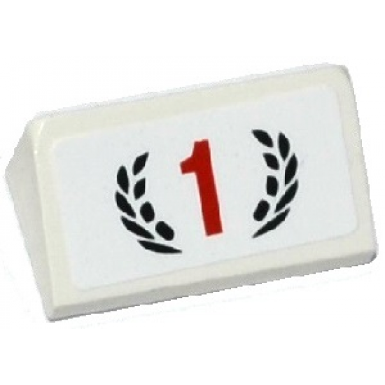 Slope 30 1 x 2 x 2/3 with Red Number 1 in Black Laurels Pattern (Sticker) - Set 75912