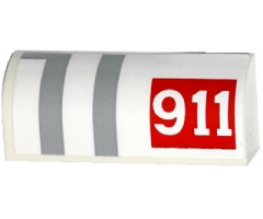 Slope, Curved 1 x 4 x 1 1/3 with '911' in Red Rectangle and Gray Stripes Pattern Model Right Side (Sticker) - Set 75912