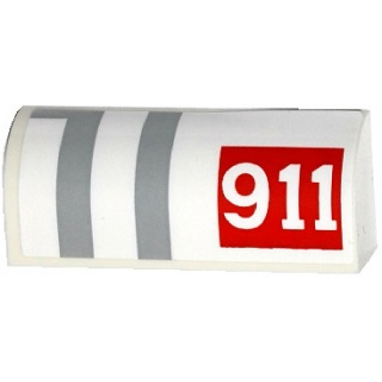 Slope, Curved 1 x 4 x 1 1/3 with '911' in Red Rectangle and Gray Stripes Pattern Model Right Side (Sticker) - Set 75912