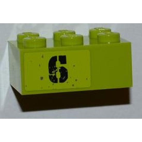 Brick 2 x 3 with Black '6' Pattern Model Right Side (Sticker) - Set 8961