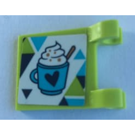Flag 2 x 2 Square with Mug of Hot Chocolate with Heart and Dark Blue, Lime and Medium Azure Triangles Pattern (Sticker) - set 41319
