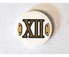 Tile, Round 2 x 2 with Bottom Stud Holder with Gold Roman Numeral 12 'XII' Pattern (Sticker) - Set 75904