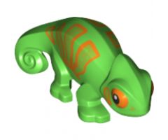 Chameleon with Lime and Orange Stripes Pattern
