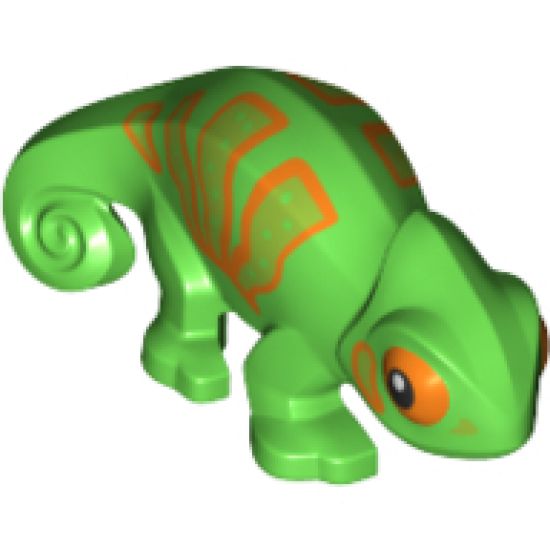 Chameleon with Lime and Orange Stripes Pattern