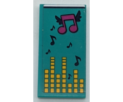 Tile 2 x 4 with Dark Turquoise Blanket with Dark Blue and Magenta Musical Notes and Yellow Equalizer Bars Pattern (Sticker) - Set 41341