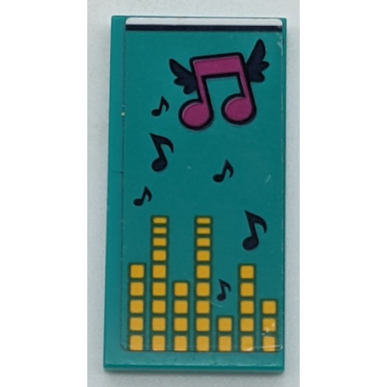 Tile 2 x 4 with Dark Turquoise Blanket with Dark Blue and Magenta Musical Notes and Yellow Equalizer Bars Pattern (Sticker) - Set 41341