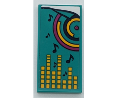 Tile 2 x 4 with Dark Turquoise Blanket with Dark Blue Musical Notes, Circles, Magenta Dot and Yellow Equalizer Bars Pattern (Sticker) - Set 41341