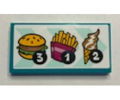 Tile 2 x 4 with Menu with Number 3, 1 and 2 and Hamburger, French Fries and Ice Cream Pattern (Sticker) - Set 41349